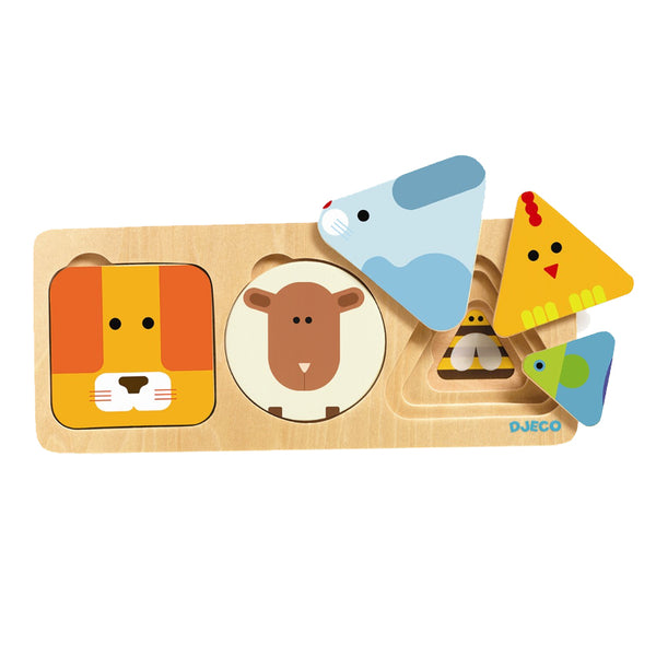 Djeco Holzschichtenpuzzle, geometrische Tiere
