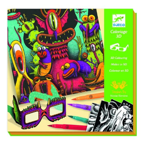 Djeco kreative Box, Lustige Monster mit 3D-Effekt