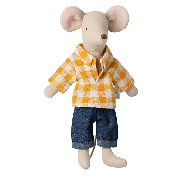 Maileg großer Maus, gelbes kariertes Hemd