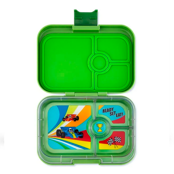 Yumbox Panino Brotbox mit 4 Fächern, Matcha green - Race cars tray