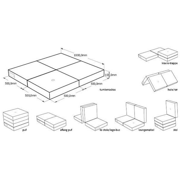 4-fache Matratze, blau-grau mit grauem Knopf, byKlipKlap