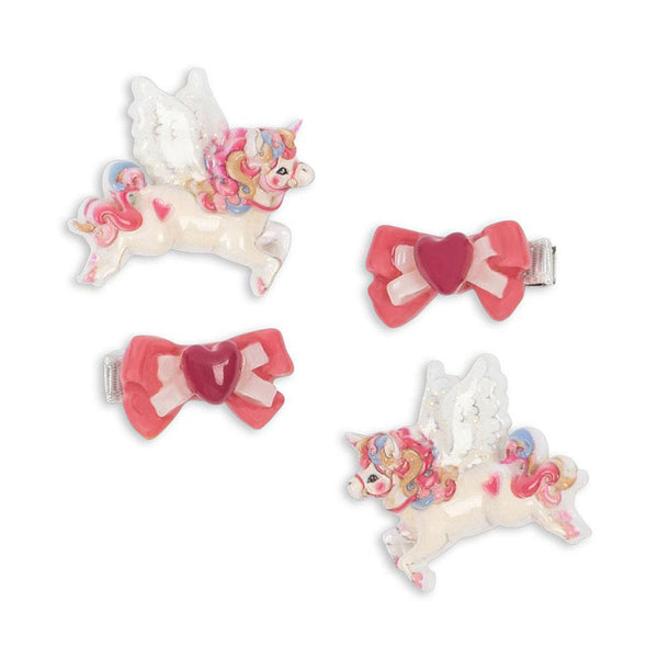 Konges Sløjd 4-er Pack Clips mit Schleife und Einhorn