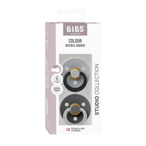 BIBS Colour Studio Fusion 2er-Pack Schnuller Größe 1, Cloud & Iron