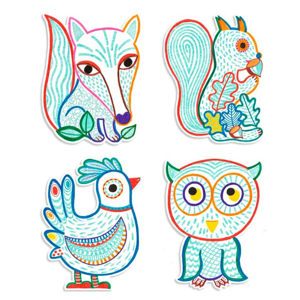 Djeco Ausmalbilder mit verdeckten Farben, Waldtiere