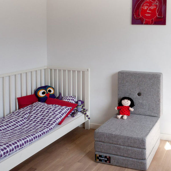 byKlipKlap 4-fold madras, multigrå med mørkegrå knap