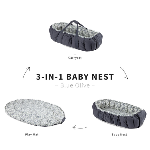 Sebra 3-i-1 Babynest, blau oliv