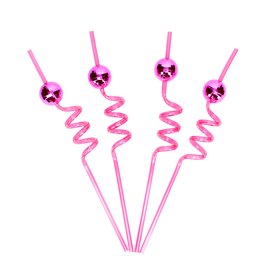 Disco-Kugel-Partystrohhalme, 4 Stk. - Pink