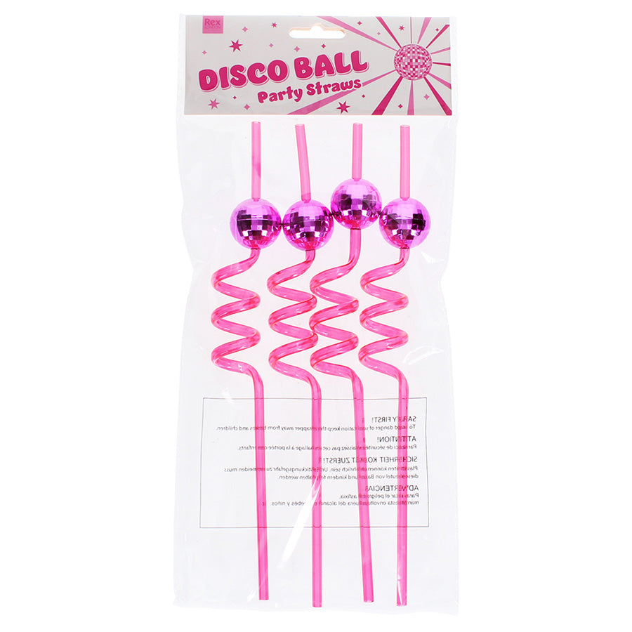 Disco-Kugel-Partystrohhalme, 4 Stk. - Pink