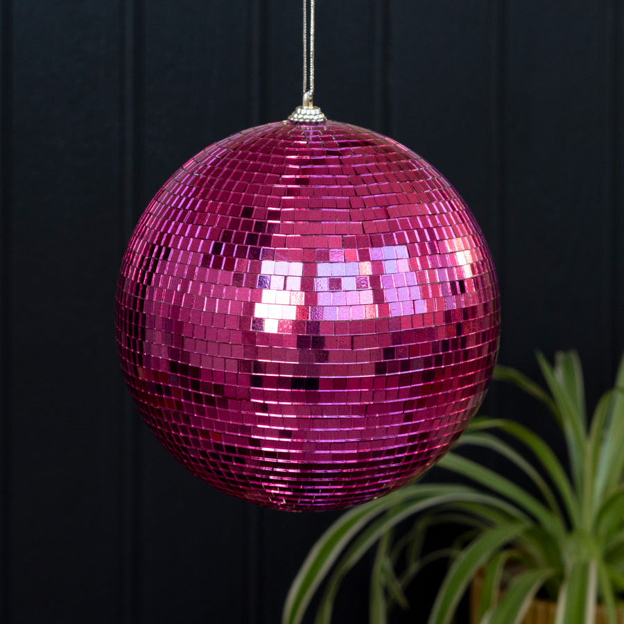 Disco-Kugel zum Aufhängen 20 cm - Pink